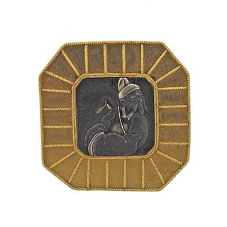 Castellani Gold Bronze Shakudo Elder Samurai Brooch Pin
