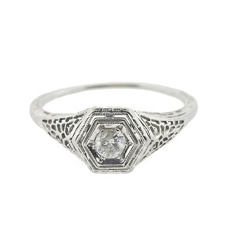 Art Deco Filigree 14k Gold Diamond Engagement Ring
