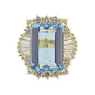 10ct Aquamarine 18k Gold Diamond Cocktail Ring