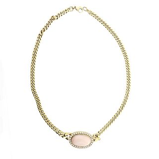 18k Gold Coral Diamond Pendant Curb Link Necklace