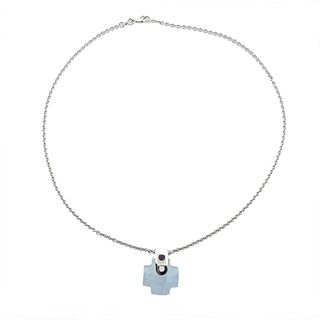 18k Gold Aquamarine Diamond Cross Pendant Necklace