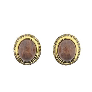 18k Gold Fancy Diamond Wood Earrings