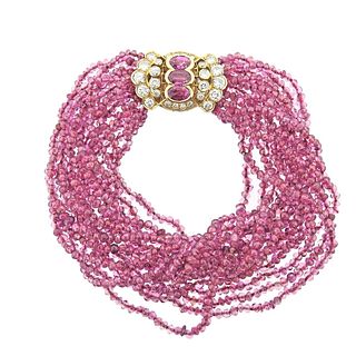 Gucci 18k Gold Ruby Bead Diamond Bracelet