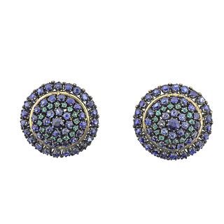 18k Gold Silver Sapphire Emerald Large Earrings