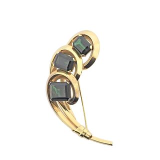 Retro 14k Gold Green Tourmaline Brooch Pin