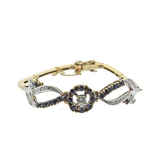 Midcentury 14k Gold Diamond Sapphire Bracelet