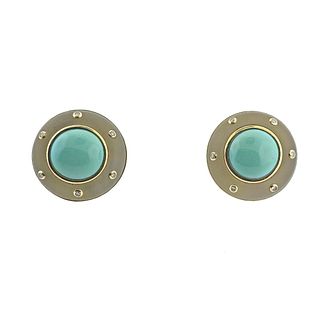 Trianon 14k Gold Frosted Crystal Diamond Turquoise Earrings