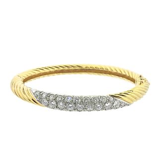 18k Gold Diamond Cable Bangle Bracelet