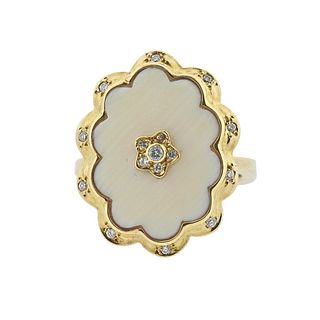 14k Gold White Coral Diamond Ring