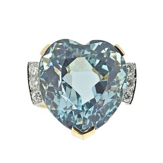 Aquamarine Diamond 14k Gold Platinum Ring