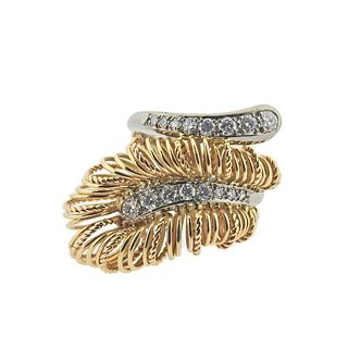 1960s 18k Gold Diamond Feather Motif Ring