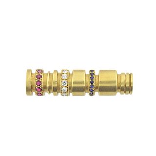 Kieselstein Cord 18k Gold Ruby Sapphire Diamond Brooch