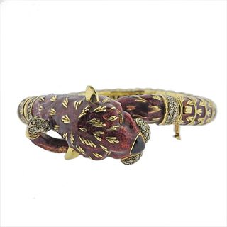 Frascarolo 18k Gold Diamond Enamel Leopard Bracelet