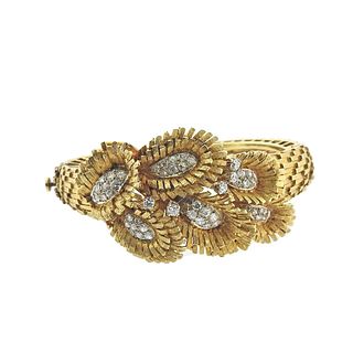 1960s 18k Gold Diamond Bangle Bracelet
