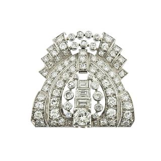 Midcentury Platinum Diamond Brooch Clip