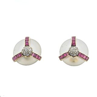 18k Gold Diamond Ruby Frosted Crystal Earrings