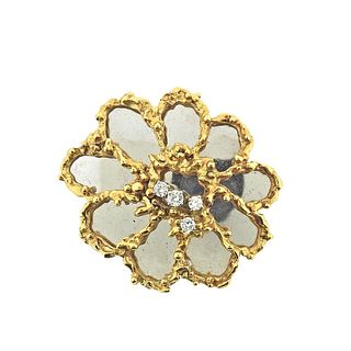 1970s 18k Gold Diamond Brooch Pin