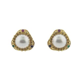 Honora 14k Gold Mabe Pearl Sapphire Emerald Ruby Earrings
