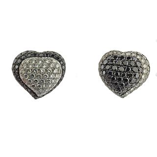 18k Gold 14ctw Black White Diamond Heart Earrings