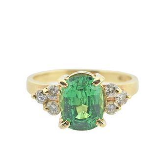 14k Gold Green Garnet Diamond Ring