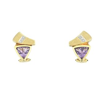 14k Gold Diamond Amethyst Earrings