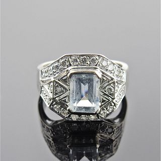 14k Gold Aquamarine Diamond Ring