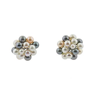 18k Gold Pearl Cluster Earrings