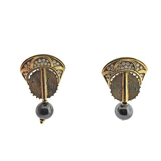 Boucheron Paris 18k Gold Diamond Hematite Earrings