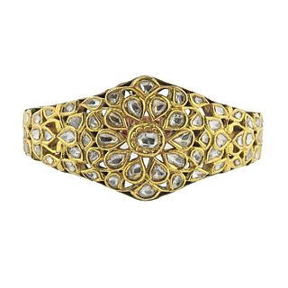 Indian High Karat Gold Rose Cut Diamond Enamel Bracelet