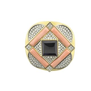 Vacheron Constantin Gold Coral Diamond Onyx Pendant Brooch
