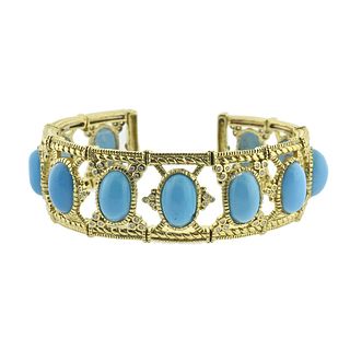 Judith Ripka 18k Gold Turquoise Diamond Cuff Bracelet