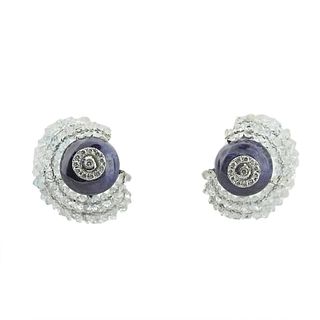 18k Gold Sapphire Crystal Diamond Earrings