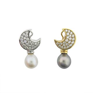 18k Gold South Sea Pearl Diamond Night & Day Earrings