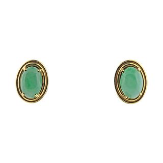 Gump's 18k Gold Apple Green Jade Earrings 
