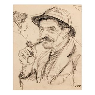 Attr. Jeanne Mammen (German, 1890-1976) Man Smoking Pipe