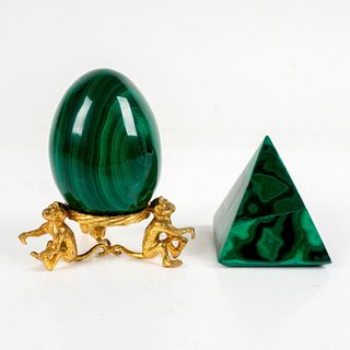 Malachite Pyramid and Egg, Opaque Green Mineral Specimens