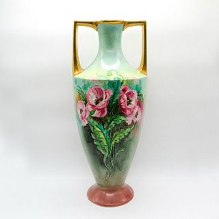 Jean Pouyat Limoges Porcelain Vase, Pink Poppies