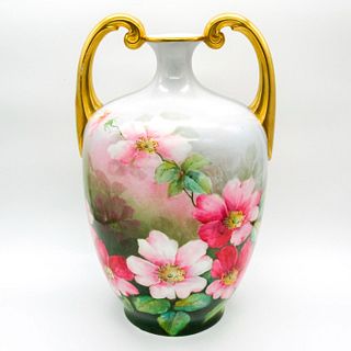Jean Pouyat Limoges Porcelain Vase, Prairie Rose