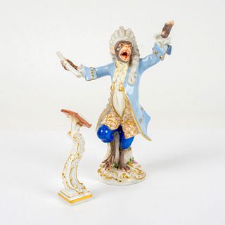 2pc Antique Meissen German Figurine Set, Monkey Conductor