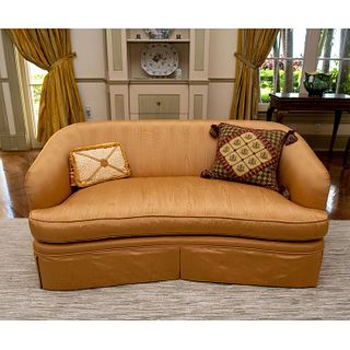 Vintage Recessed Arm Curved Sofa + 2 Throw Pillows