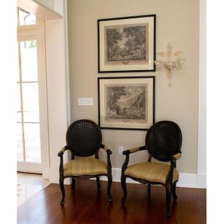 Pair of Vintage French Provincial Style Cane Armchairs