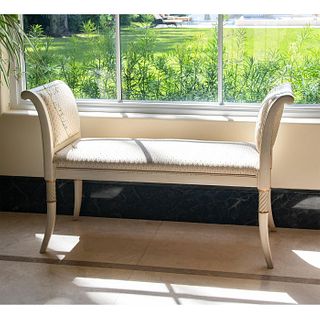 Vintage Upholstered Bench with Curved Arms