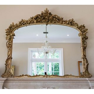 Antique Italian Baroque Style Carved Wood Overmantel Mirror