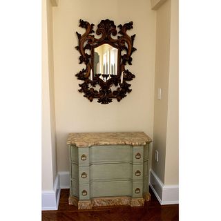Rococo Carved Wood Mirror with Five Branch Candelabra