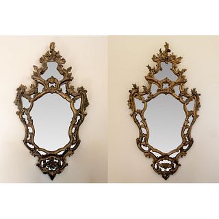 Pair of Antique Rococo Style Giltwood Mirrors