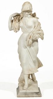 CONTINENTAL CARVED MARBLE FIGURE OF A WOMAN,