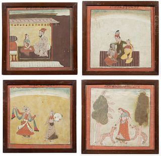 INDIAN GOUACHE DRAWINGS, SET OF FOUR,