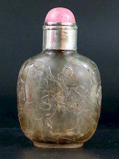 Chinese Rock Crystal and Silver Snuff Bottle 中国水晶银鼻烟壶