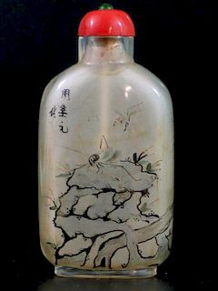 Chinese Reverse Glass Painting Snuff Bottle, Signed Zhou Le Yuan. 中国内画鼻烟壶，周乐元款