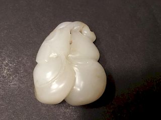 ANTIQUE Large Chinese White Jade Pendent with double Gourd carvings, 18th Century, 2" x 1 1/2" x 1" wide 古老的大中国白玉挂件双Gourd雕刻